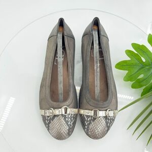 AGL Monika Flat Women's Size 41 11 Dark Gray Leather Snake Cap Toe Ballet Shoe